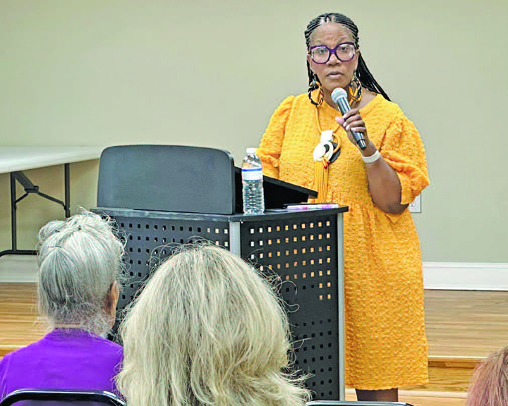 Author Angela Jackson-Brown speaks to the crowd