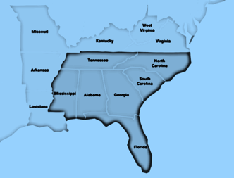 Needle blight map focusing on Southeastern United States