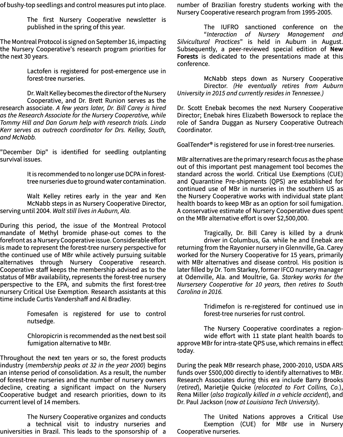 of bushy top seedlings and control measures put into place. The first Nursery Cooperative newsletter is published in ...