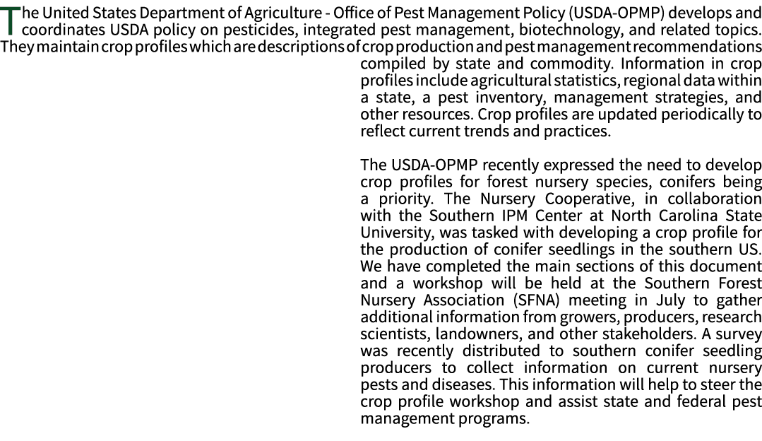 The United States Department of Agriculture - Office of Pest Management Policy (USDA-OPMP) develops and coordinates U   