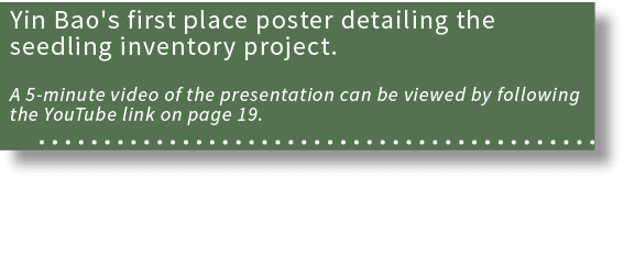 Yin Bao's first place poster detailing the seedling inventory project  A 5-minute video of the presentation can be vi   
