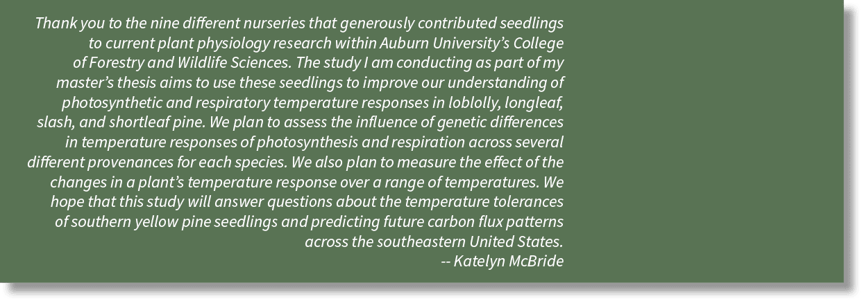 Thank you to the nine different nurseries that generously contributed seedlings to current plant physiology research    