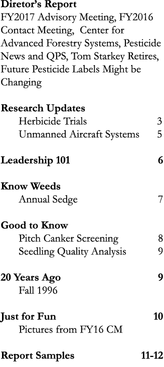 Diretor’s Report FY2017 Advisory Meeting, FY2016 Contact Meeting, Center for Advanced Forestry Systems, Pesticide New...