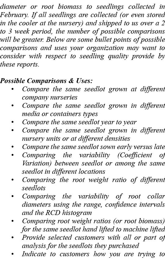 diameter or root biomass to seedlings collected in February. If all seedlings are collected (or even stored in the co...