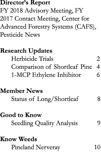 Director’s Report FY 2018 Advisory Meeting, FY 2017 Contact Meeting, Center for Advanced Forestry Systems (CAFS), Pes...