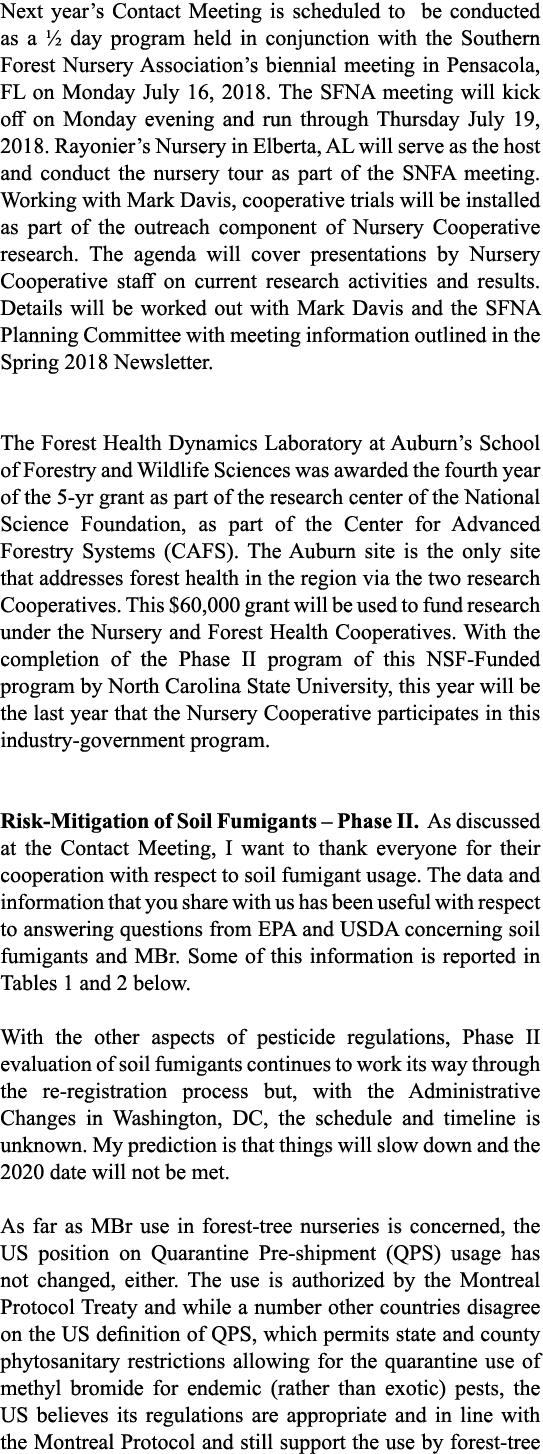 Next year’s Contact Meeting is scheduled to be conducted as a ½ day program held in conjunction with the Southern For...