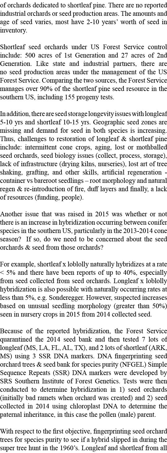 of orchards dedicated to shortleaf pine. There are no reported industrial orchards or seed production areas. The amou...