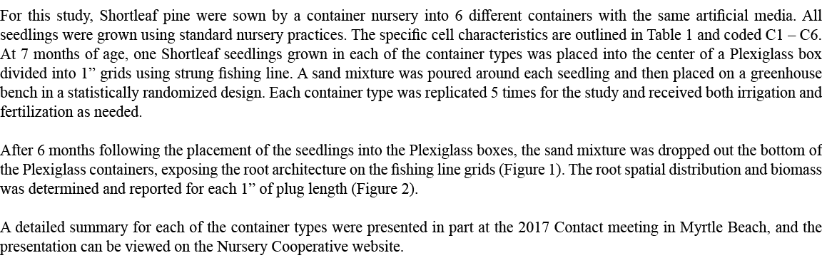 For this study, Shortleaf pine were sown by a container nursery into 6 different containers with the same artificial ...