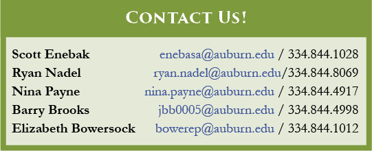 Scott Enebak enebasa@auburn.edu / 334.844.1028 Ryan Nadel ryan.nadel@auburn.edu/334.844.8069 Nina Payne nina.payne@au...