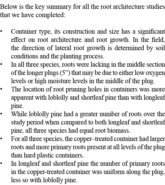 Below is the key summary for all the root architecture studies that we have completed: • Container type, its construc...