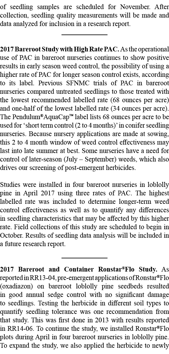 of seedling samples are scheduled for November. After collection, seedling quality measurements will be made and data...