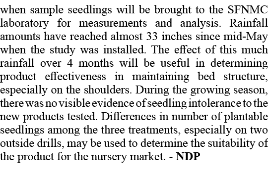 when sample seedlings will be brought to the SFNMC laboratory for measurements and analysis. Rainfall amounts have re...
