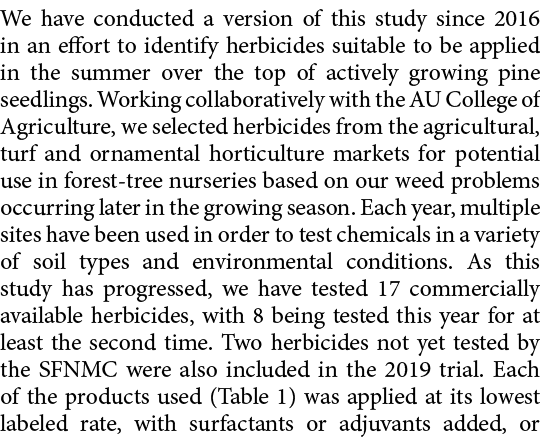We have conducted a version of this study since 2016 in an effort to identify herbicides suitable to be applied in th...