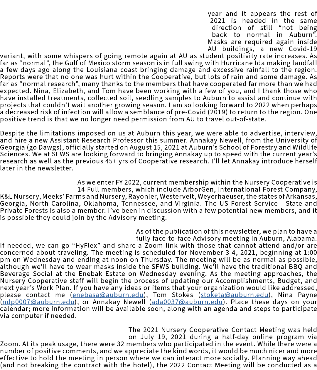  year and it appears the rest of 2021 is headed in the same direction of still “not being back to normal in Auburn”. ...