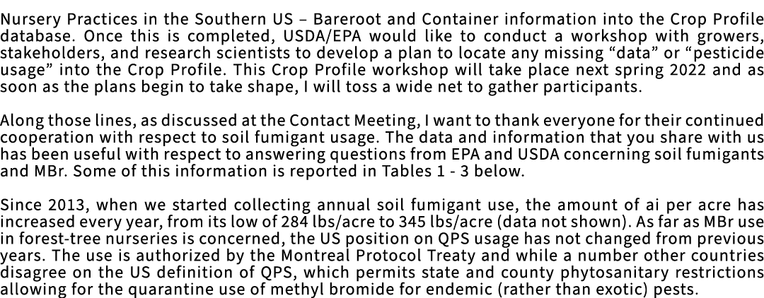 Nursery Practices in the Southern US – Bareroot and Container information into the Crop Profile database. Once this i...