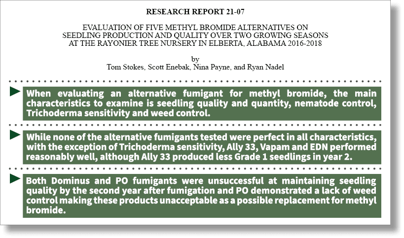 RESEARCH REPORT 21 07 EVALUATION OF FIVE METHYL BROMIDE ALTERNATIVES ON SEEDLING PRODUCTION AND QUALITY OVER TWO GROW...