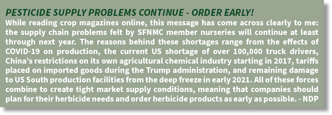 PESTICIDE SUPPLY PROBLEMS CONTINUE ORDER EARLY! While reading crop magazines online, this message has come across cle...