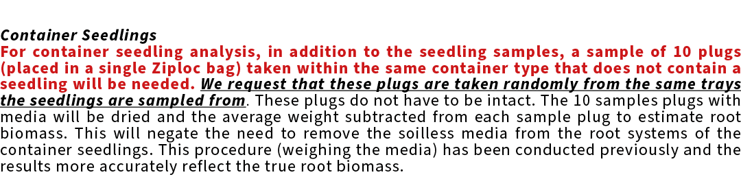  Container Seedlings For container seedling analysis, in addition to the seedling samples, a sample of 10 plugs (plac...