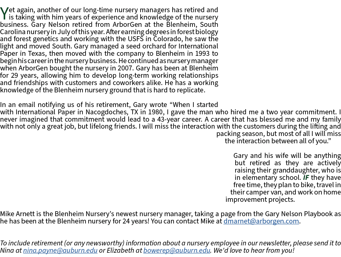 Yet again, another of our long time nursery managers has retired and is taking with him years of experience and knowl...