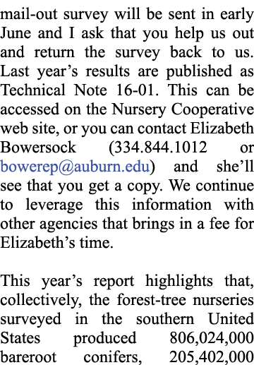 mail out survey will be sent in early June and I ask that you help us out and return the survey back to us. Last year...