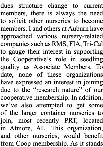 dues structure change to current members, there is always the need to solicit other nurseries to become members. I an...