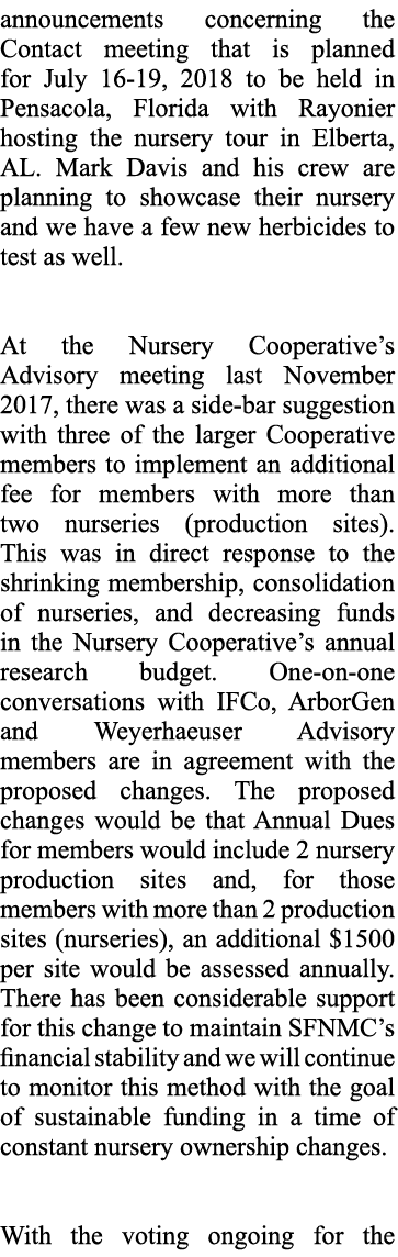 announcements concerning the Contact meeting that is planned for July 16 19, 2018 to be held in Pensacola, Florida wi...