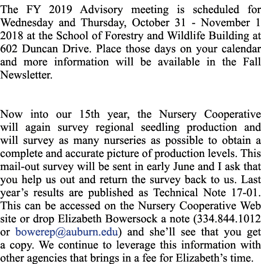 The FY 2019 Advisory meeting is scheduled for Wednesday and Thursday, October 31 November 1 2018 at the School of For...