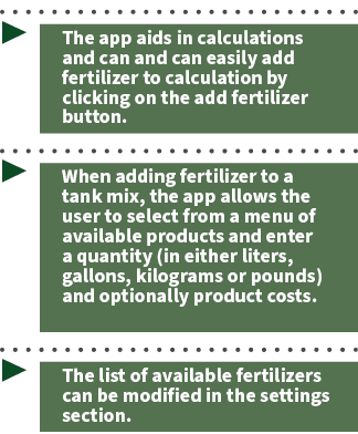 ▶ The app aids in calculations and can and can easily add fertilizer to calculation by clicking on the add fertilizer...