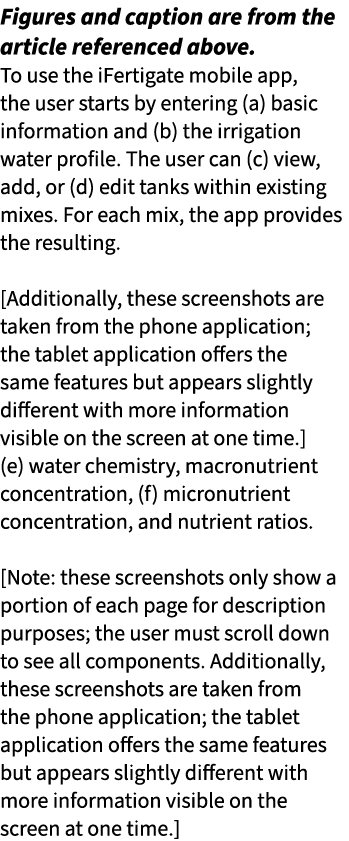 ﻿Figures and caption are from the article referenced above. ﻿To use the iFertigate mobile app, the user starts by ent...