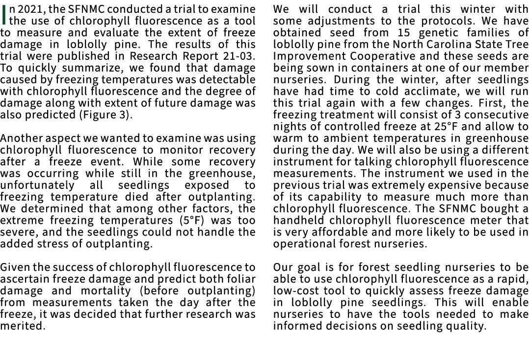 In 2021, the SFNMC conducted a trial to examine the use of chlorophyll fluorescence as a tool to measure and evaluate...