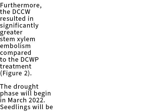 Furthermore, the DCCW resulted in significantly greater stem xylem embolism compared to the DCWP treatment (Figure 2)...