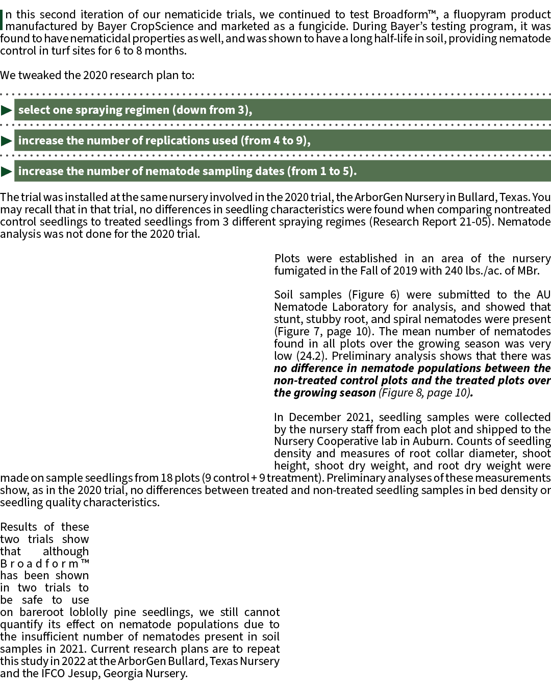 In this second iteration of our nematicide trials, we continued to test Broadform™, a fluopyram product manufactured ...