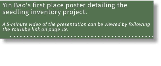 Yin Bao's first place poster detailing the seedling inventory project. A 5 minute video of the presentation can be vi...