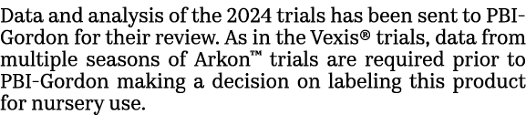 Data and analysis of the 2024 trials has been sent to PBI Gordon for their review. As in the Vexis® trials, data from...