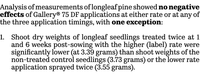 Analysis of measurements of longleaf pine showed no negative effects of Gallery® 75 DF applications at either rate or...