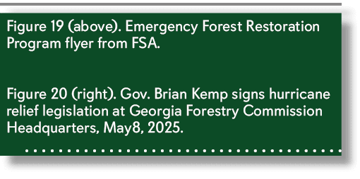 Figure 19 (above). Emergency Forest Restoration Program flyer from FSA. Figure 20 (right). Gov. Brian Kemp signs hurr...