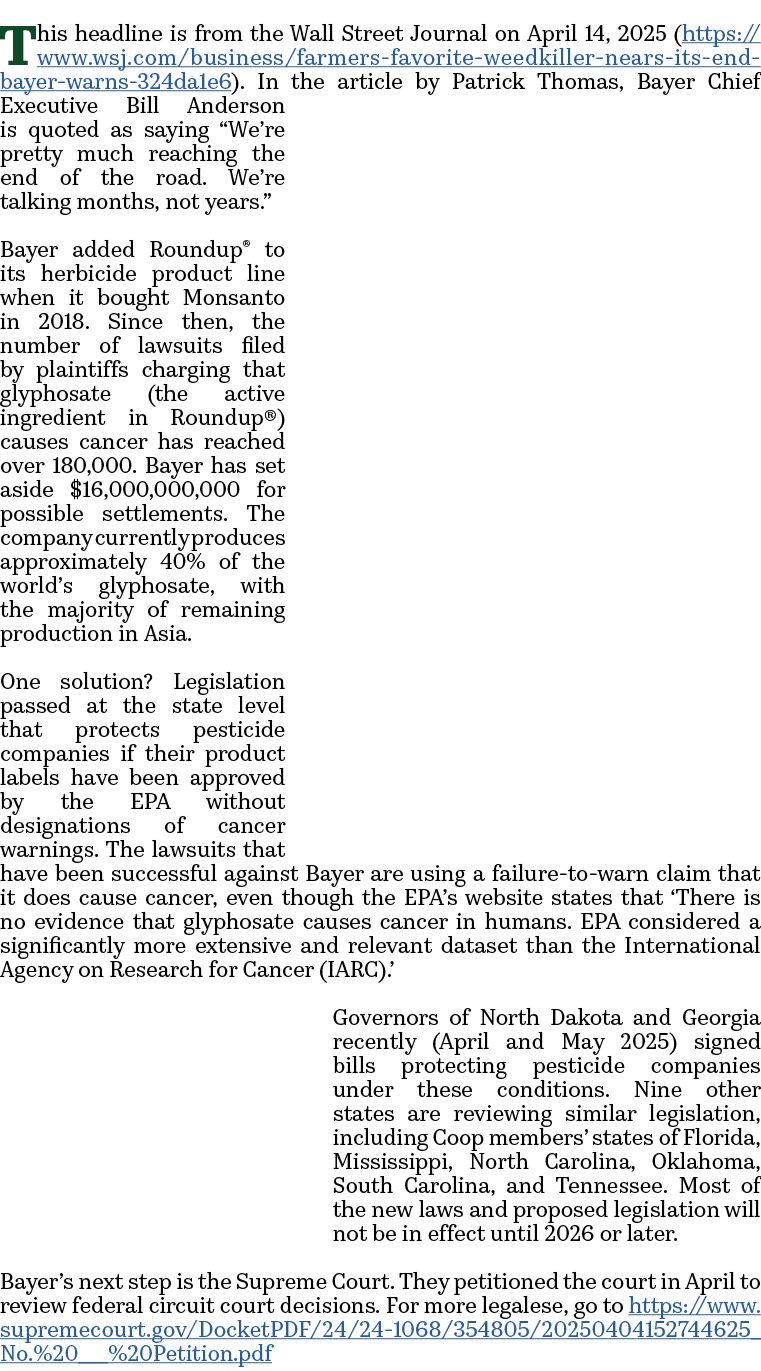 This headline is from the Wall Street Journal on April 14, 2025 (https://www.wsj.com/business/farmers favorite weedki...