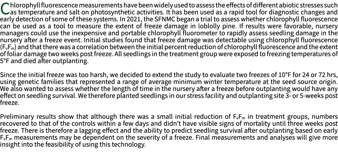 Chlorophyll fluorescence measurements have been widely used to assess the effects of different abiotic stresses such ...