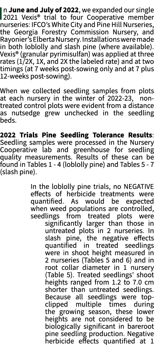 In June and July of 2022, we expanded our single 2021 Vexis® trial to four Cooperative member nurseries: IFCO’s White...