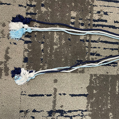 Society for Human Resource Management white, navy, and blue cord