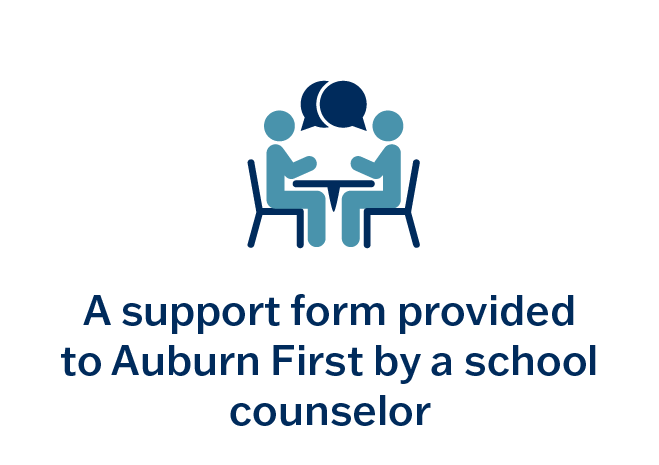 A support form provided to Auburn First by a school counselor requirement