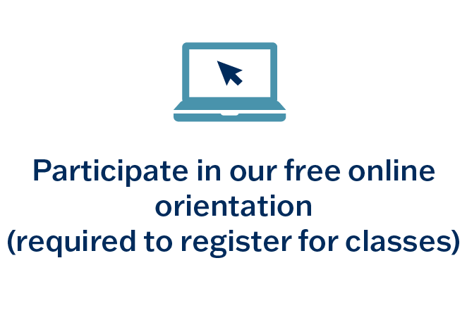 Participate in our free online orientation (required to register for classes) requirement