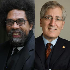 Combined photograph of Cornel West and Robert P. George