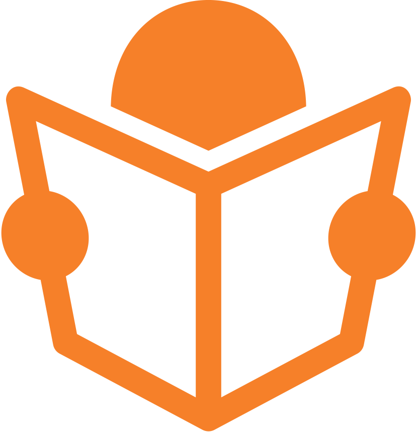 Icon image of a person reading a book.