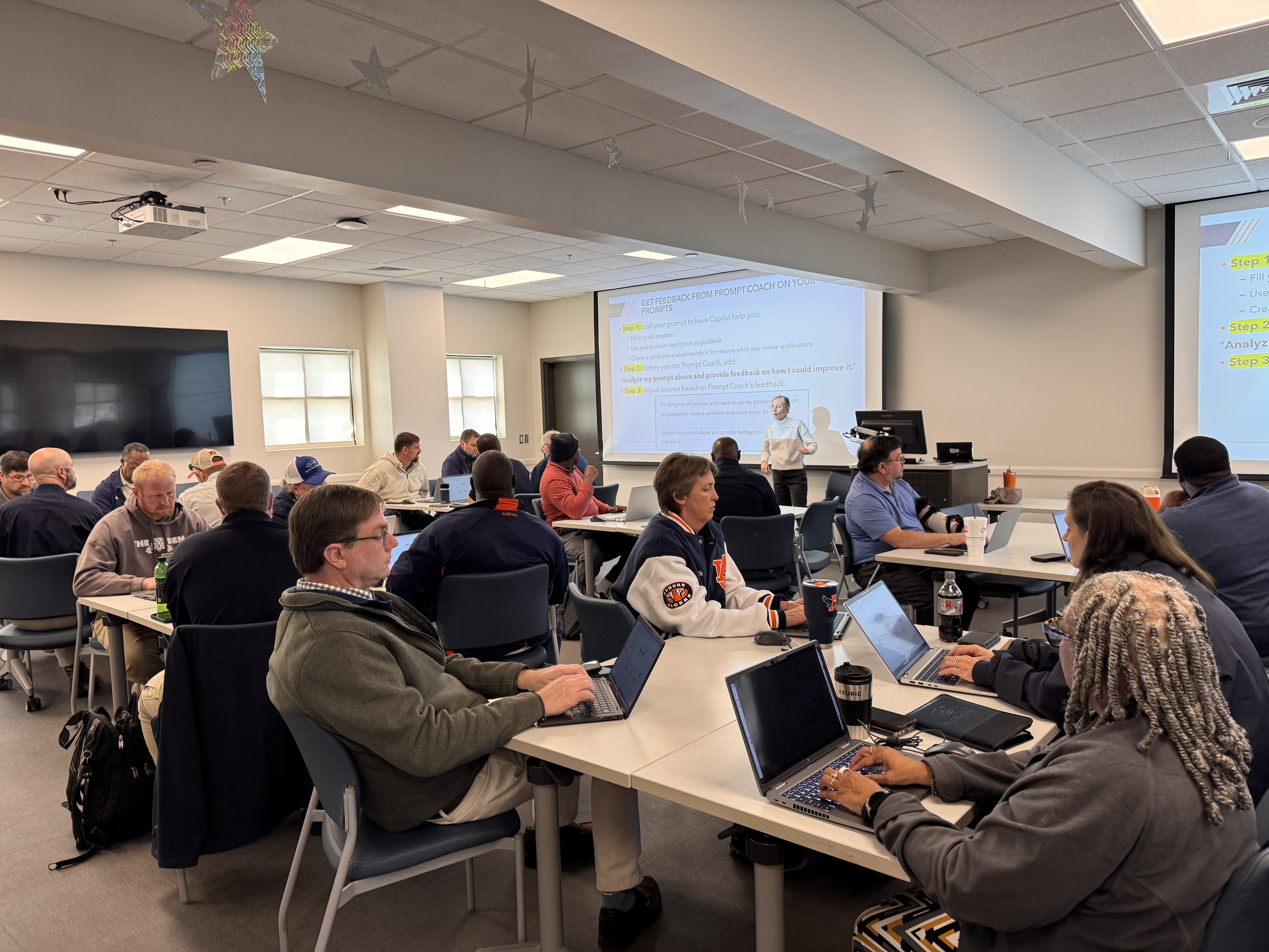 A group of people in a classroom