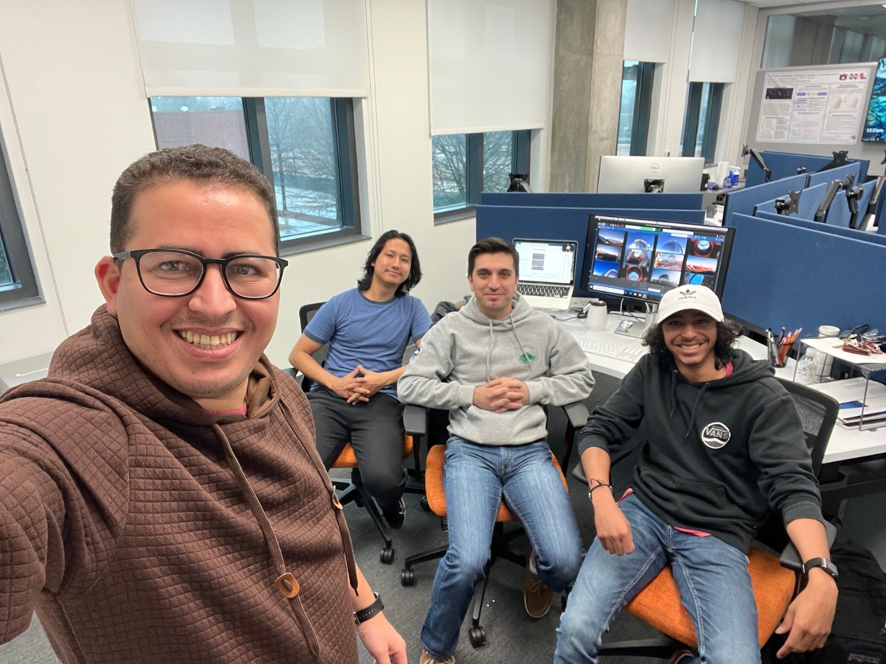 Youssef Moulane take a selfie with right to left  Joseph Tucker, undergraduate student  Mohammed Saki, Postdoctoral researcher  Bebi Rai, Graduate student 