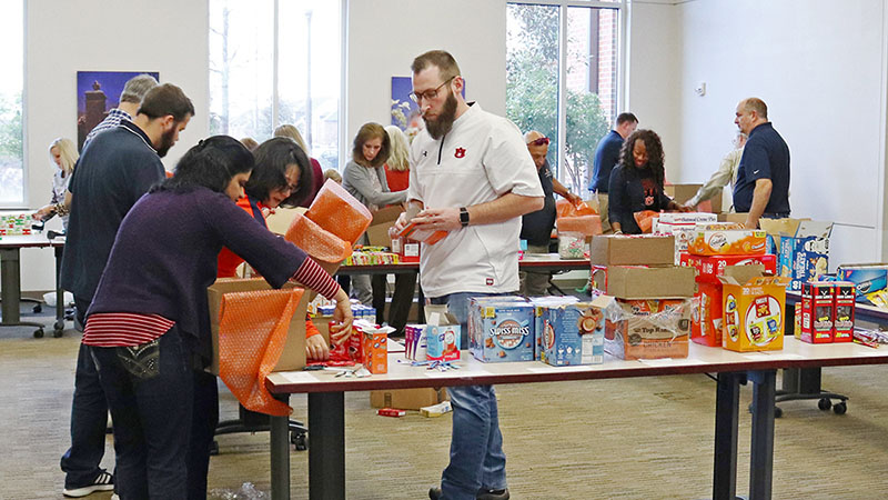 Assembling & Wrapping Boxes for US Troops
