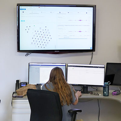 Students working in the new Security Operations Center
