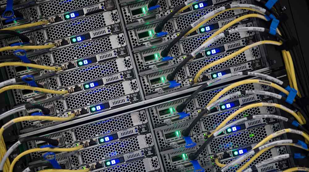 A close-up of one of the high performance computing racks.