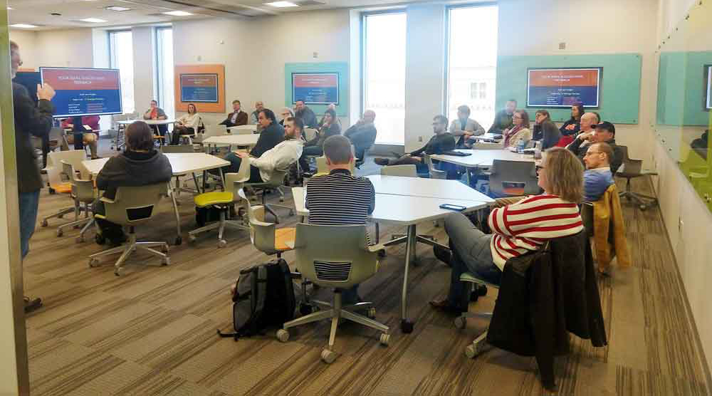 A combination of faculty and staff at an IT Strategic Plan Town Hall.